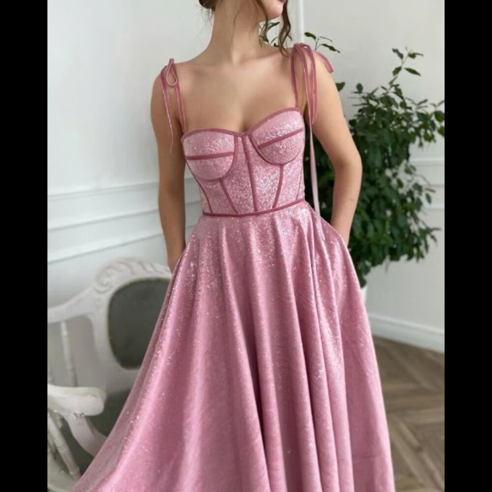 Teuta Matoshi Elegant Pink Sequin Dress